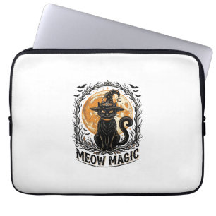 Witch Cat Shirt Vintage Halloween Moon Design_1 Laptop Sleeve