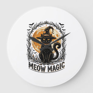 Witch Cat Shirt Vintage Halloween Moon Design_1 Large Clock