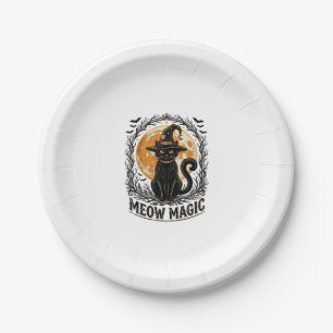 Witch Cat Shirt Vintage Halloween Moon Design_1 Paper Plate