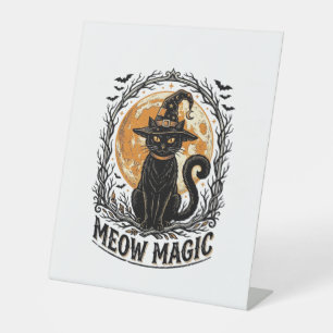 Witch Cat Shirt Vintage Halloween Moon Design_1 Pedestal Sign