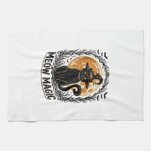 Witch Cat Shirt Vintage Halloween Moon Design_1 Tea Towel