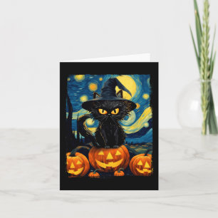 Witch Cat Starry Night Van Gogh Retro Halloween Ca Card