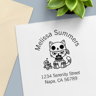 Witch Cat Voodoo Doll Arch Address Self-inking Stamp