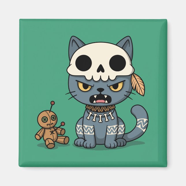 Witch Cat Voodoo Doll Green Magnet (Front)