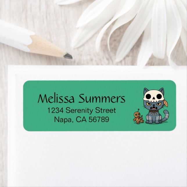 Witch Cat Voodoo Doll Green Return Address (Insitu)