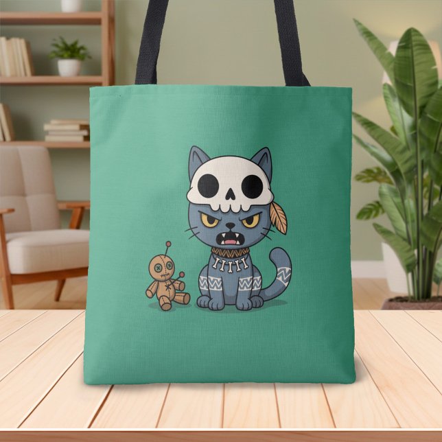 Witch Cat Voodoo Doll Green Tote Bag (Creator Uploaded)