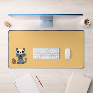 Witch Cat Voodoo Doll on Yellow Desk Mat
