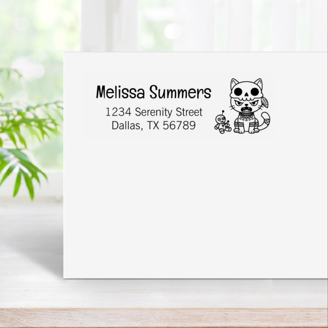 Witch Cat Voodoo Doll Return Address Rubber Stamp (Creator Uploaded)