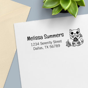 Witch Cat Voodoo Doll Return Address Self-inking Stamp