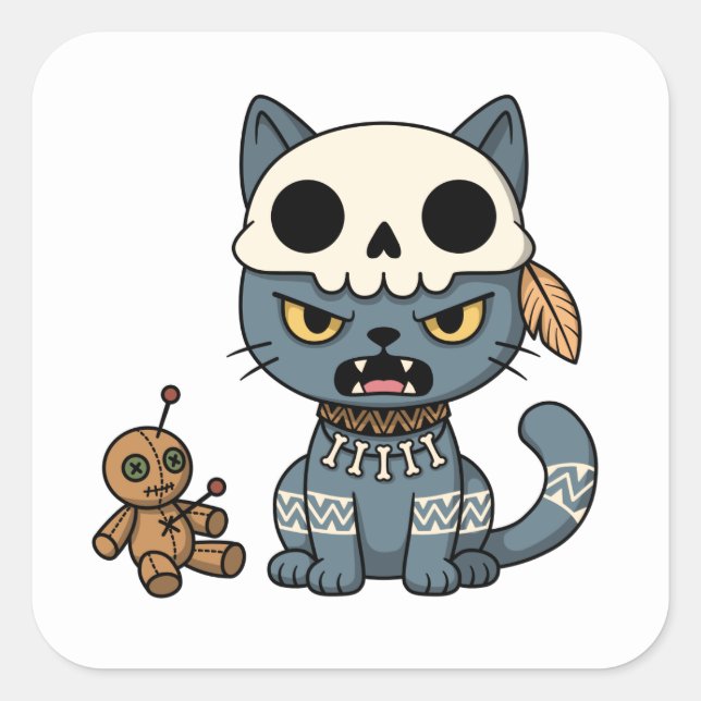 Witch Cat Voodoo Doll Square Sticker (Front)