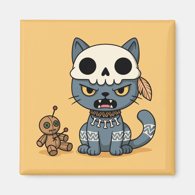 Witch Cat Voodoo Doll Yellow Magnet (Front)