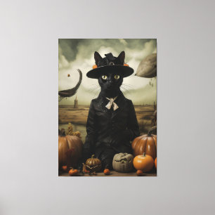 Witch Cat with Pumpkins  Canvas Print