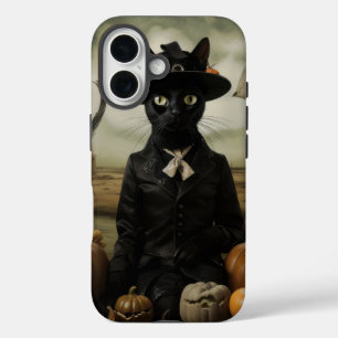 Witch Cat with Pumpkins iPhone 16 Case