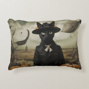 Witch Cat with Pumpkins  Decorative Cushion