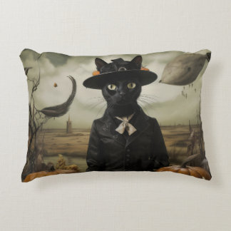 Witch Cat with Pumpkins Decorative Cushion
