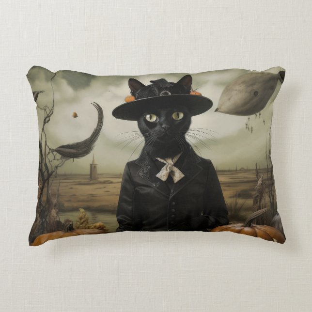 Witch Cat with Pumpkins  Decorative Cushion (Front)