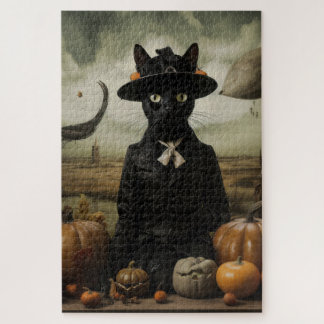 Witch Cat with Pumpkins  Jigsaw Puzzle