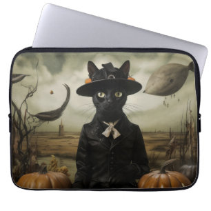 Witch Cat with Pumpkins Laptop Sleeve
