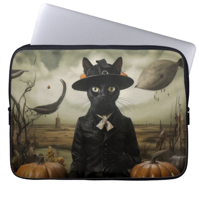 Witch Cat with Pumpkins  Laptop Sleeve (Front)