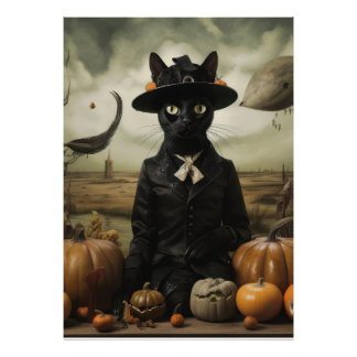 Witch Cat with Pumpkins  Photo Print
