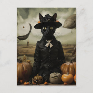 Witch Cat with Pumpkins  Postcard
