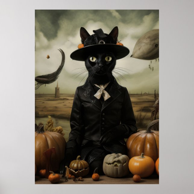 Witch Cat with Pumpkins  Poster (Front)