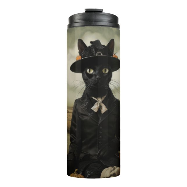 Witch Cat with Pumpkins  Thermal Tumbler (Front)