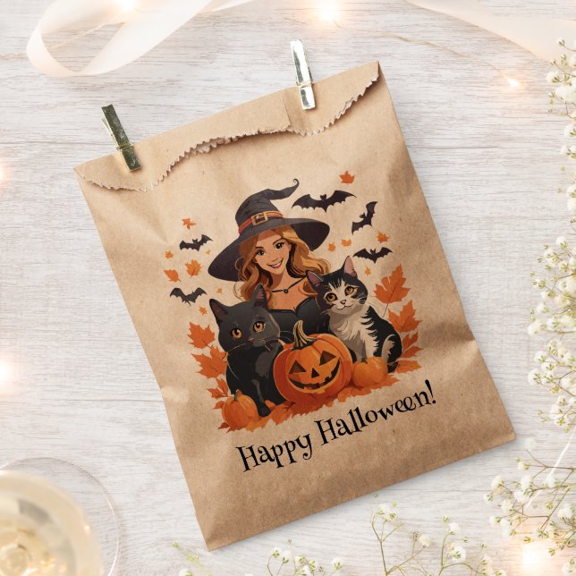Witch Cats Bats & Pumpkins Halloween Favour Bags (Clipped)