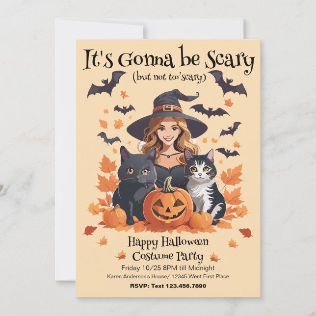 Witch Cats Bats & Pumpkins  Invitation (Front)