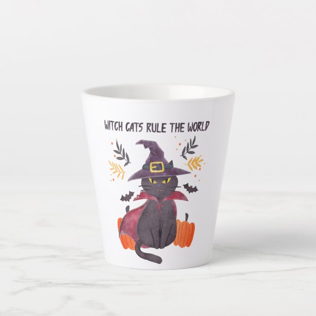 Witch Cats Rule The World – Black Cat Latte Mug (Front)