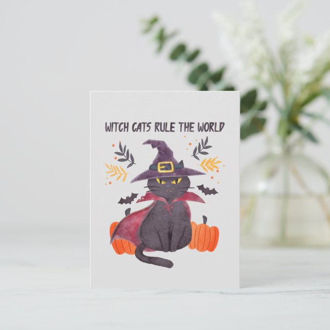 Witch Cats Rule The World – Black Cat Postcard (Standing Front)
