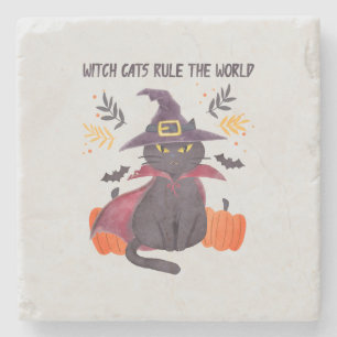 Witch Cats Rule The World – Black Cat Stone Coaster