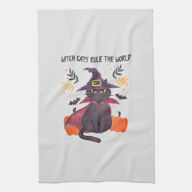 Witch Cats Rule The World – Black Cat Tea Towel (Vertical)