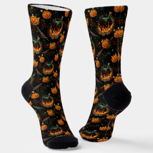 Witch Cauldron and Jack-o-lanterns Socks