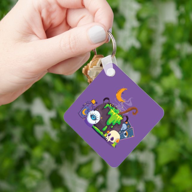 Witch Cauldron Cooking Potion Under The Moonlight Key Ring (Hand)