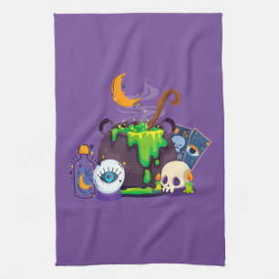 Witch Cauldron Cooking Potion Under The Moonlight Tea Towel