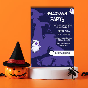 Witch cauldron creepy hands Purple Halloween Party Invitation
