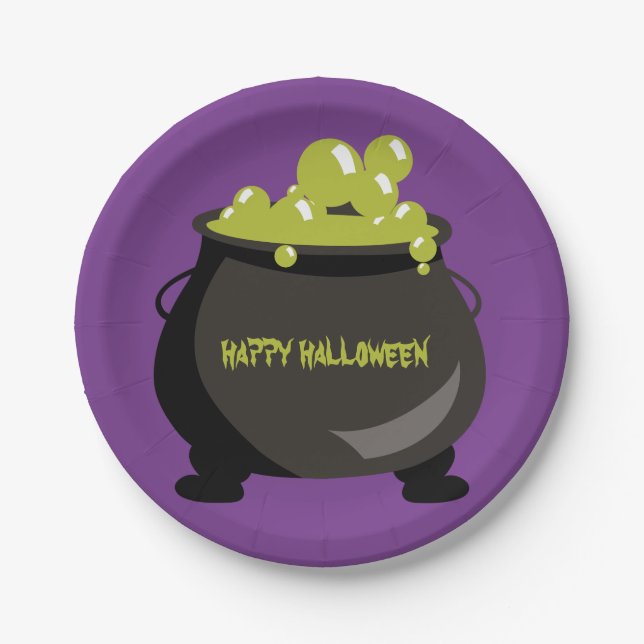 Witch Cauldron Green Potion Halloween Kids Party Paper Plate (Front)