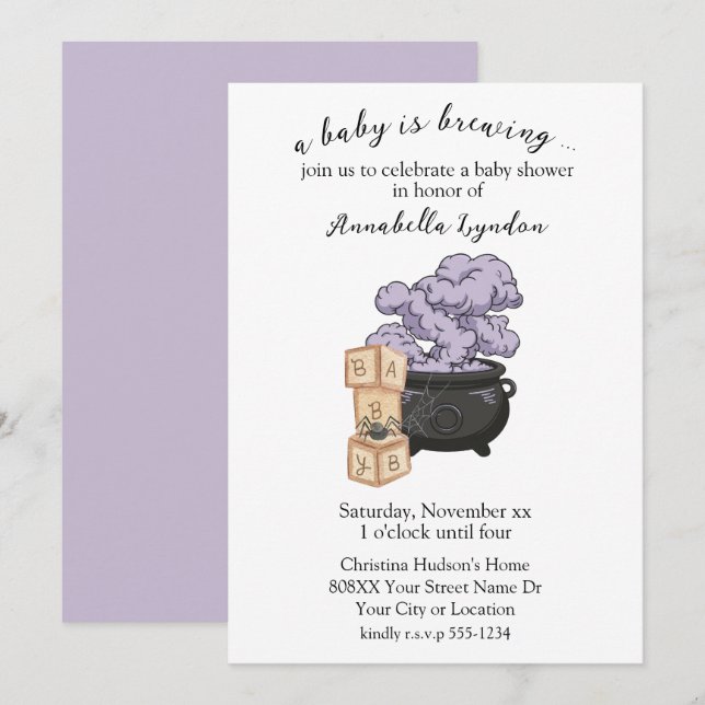 Witch Cauldron Halloween Baby Shower Invitation (Front/Back)