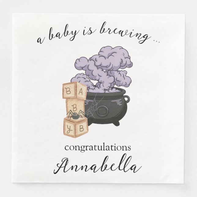Witch Cauldron Halloween Baby Shower Napkin (Front)