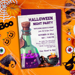 Witch cauldron magic potion hat skull Halloween  Invitation
