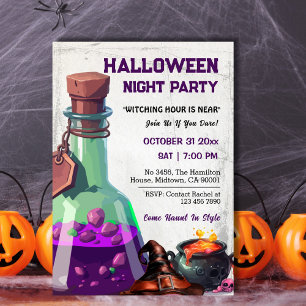 Witch cauldron magic potion hat skull Halloween Invitation