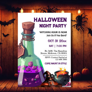 Witch cauldron magic potion hat skull Halloween  Invitation