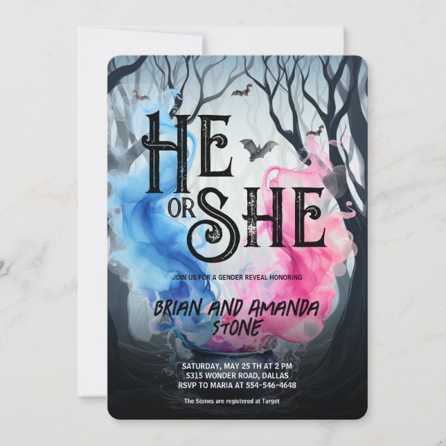 Witch Cauldron Pink Blue Halloween Gender Reveal  Invitation (Front)