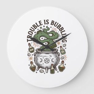 Witch Cauldron Shirt Trouble Is Bubbling_1 Large Clock