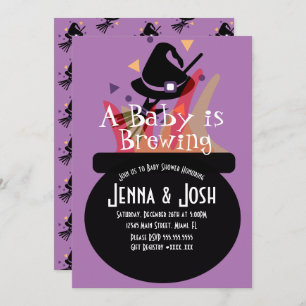 Witch Cauldron Spooky Halloween Baby Shower Invitation