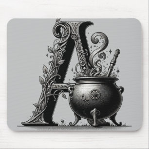 Witch Cauldron Witchy Letter A Custom Initial Mouse Mat