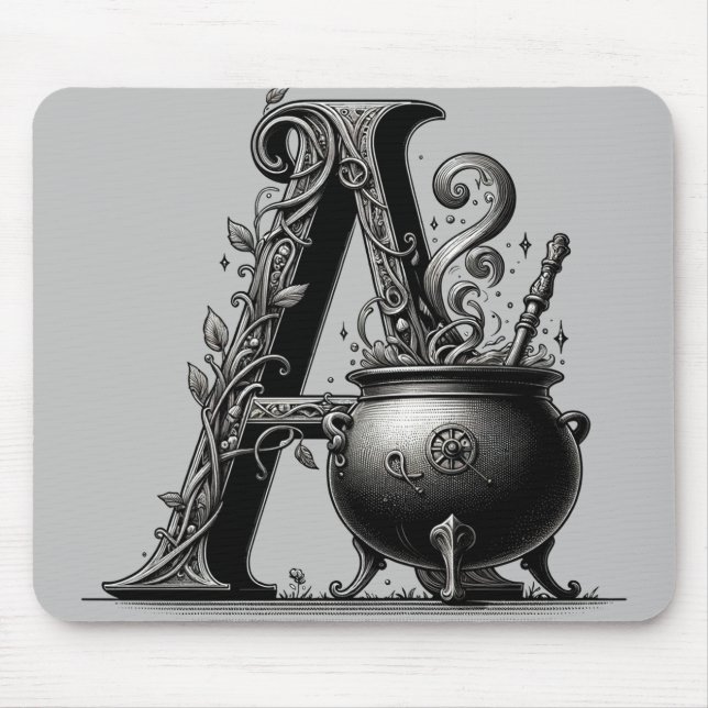 Witch Cauldron Witchy Letter A Custom Initial  Mouse Mat (Front)