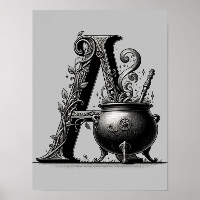 Witch Cauldron Witchy Letter A Custom Initial  Poster (Front)