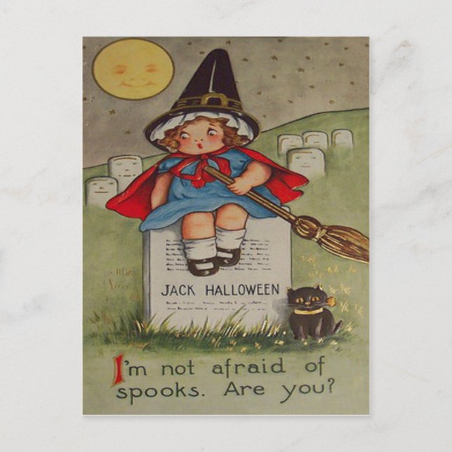 Witch Cemetery Tombstone Black Cat Moon Postcard (Front)